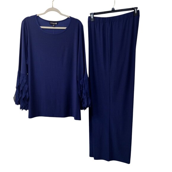 Antthony: 2-pc Flounce Sleeve Straight Leg Pant Set, Size 2X, Dark Blue - Picture 1 of 10